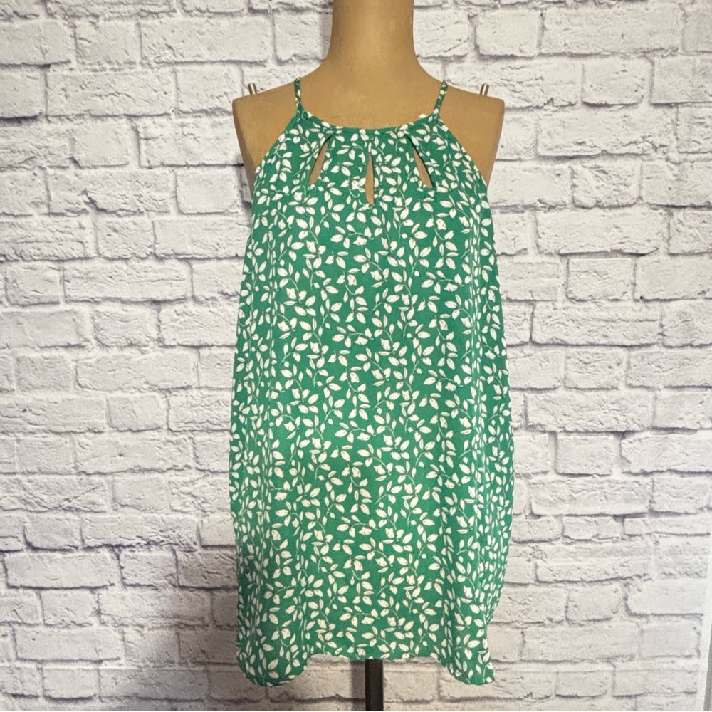 Green Leaf Print Halter Swing Tank Top Keyhole Detail size XL